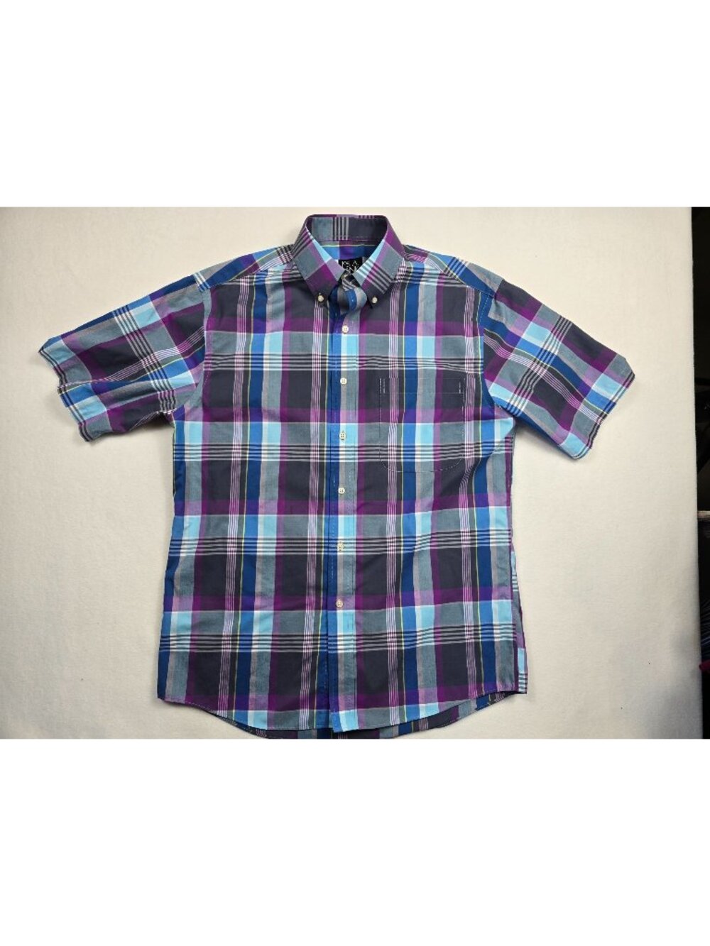 Jos A Bank Travelers Collection Mens Plaid Button-Down Shirt M Purple & Blue